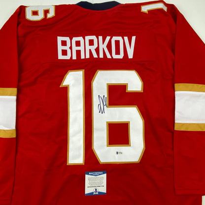 Autographed/Signed Aleksander Barkov Florida Red Hockey Jersey Beckett BAS COA