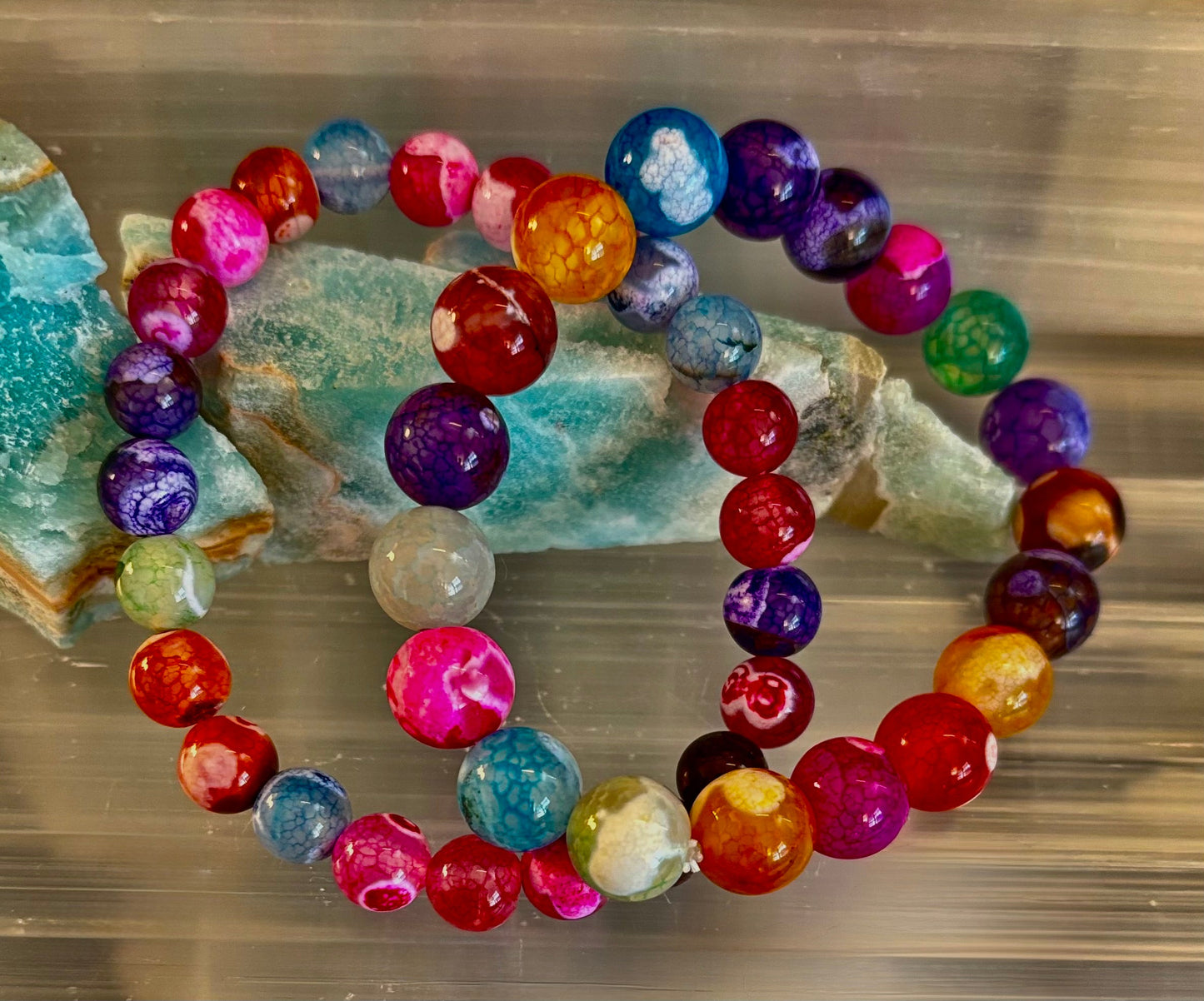 Rainbow Dragon Vein Agate Gemstone Bracelet (8mm or 10mm bead options - Medium Wrists)