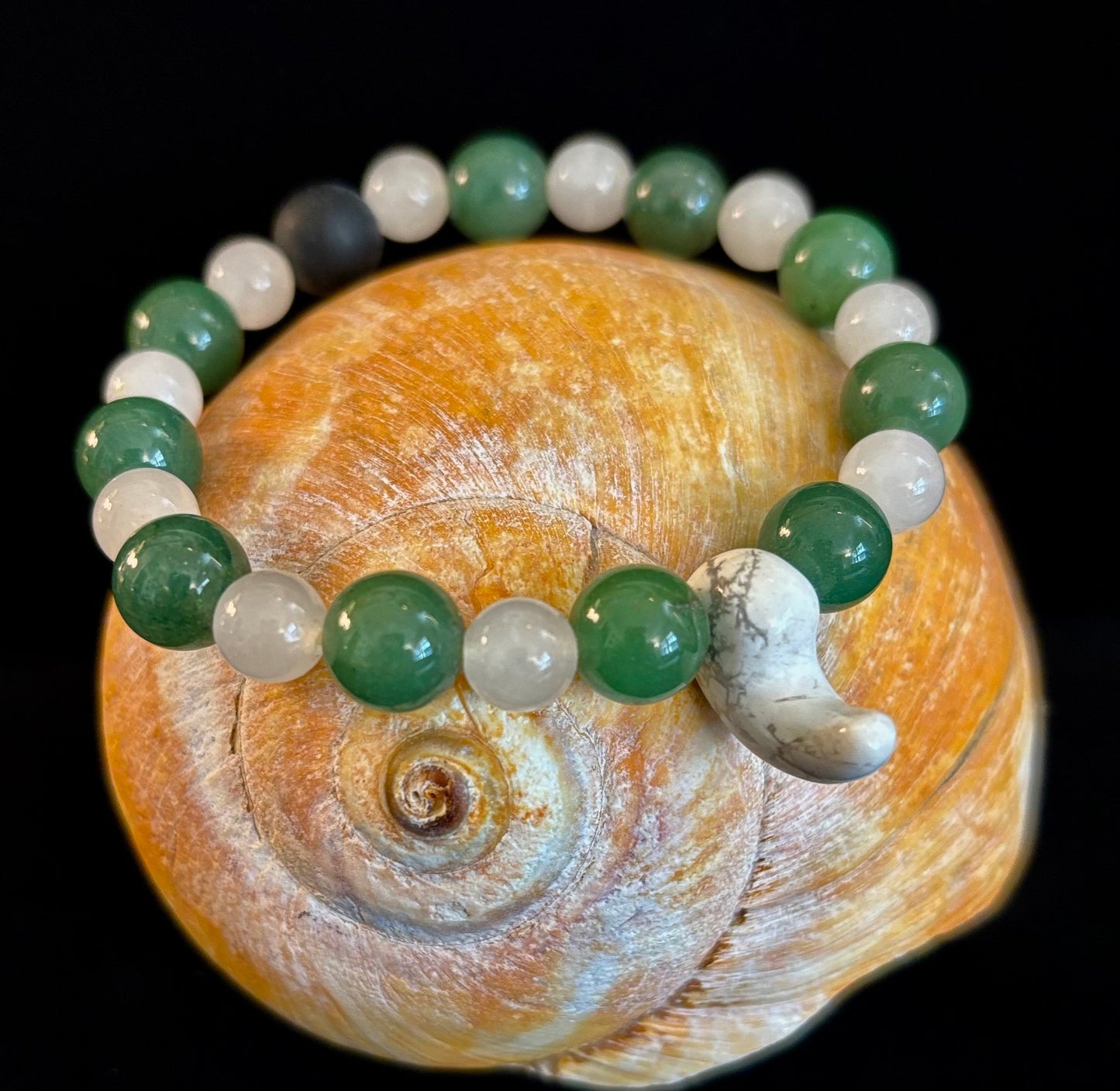 Italian Cornicello Gemstone Protection Bracelet with Howlite Horn, Green Aventurine & Obsidian (10mm)