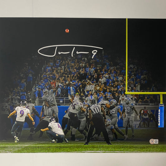 Autographed/Signed Justin Tucker Baltimore Ravens 66 Yd GW FG 16x20 Football Photo Beckett BAS COA