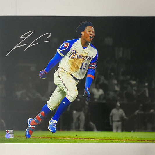 Autographed/Signed Ronald Acuna Jr. Atlanta Braves 16x20 Baseball Photo Beckett BAS COA