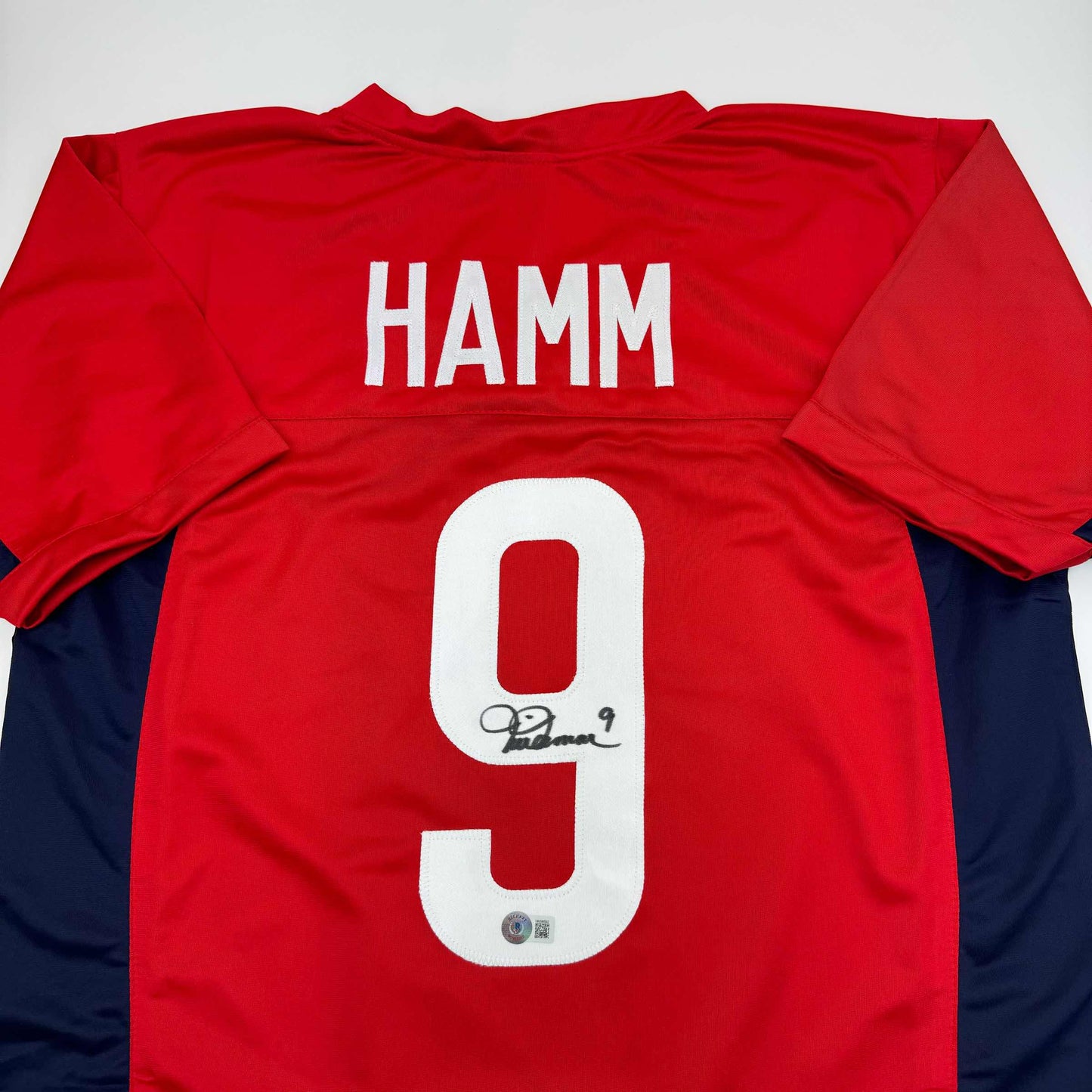 Autographed/Signed Mia Hamm Red Soccer Team USA United States World Cup Jersey Beckett BAS COA