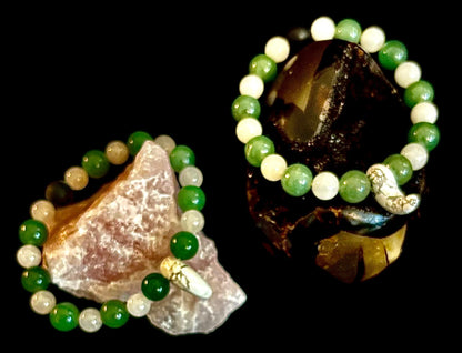 Italian Cornicello Gemstone Protection Bracelet with Howlite Horn, Green Aventurine & Obsidian (10mm)