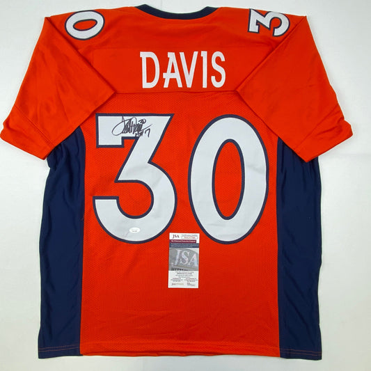 Autographed/Signed Terrell Davis HOF 17 Denver Orange Football Jersey JSA COA