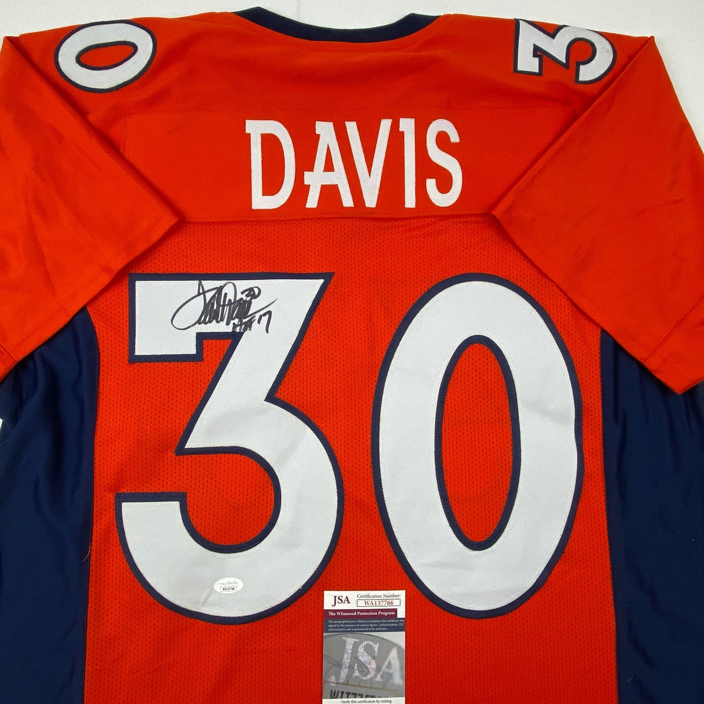 Autographed/Signed Terrell Davis HOF 17 Denver Orange Football Jersey JSA COA