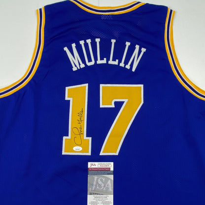 Autographed/Signed Chris Mullin Golden State Blue Basketball Jersey JSA COA