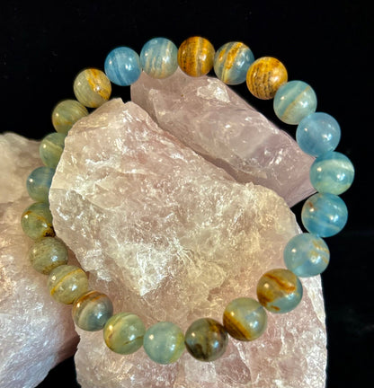 Aquatine Lemurian Calcite Bracelet – 8mm Beads | 7.5" Stretch Fit