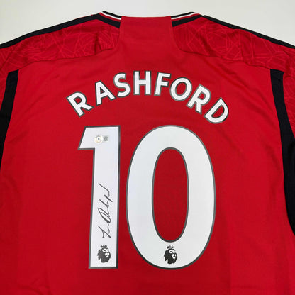 Autographed/Signed Marcus Rashford Manchester United Red Soccer Jersey Beckett BAS COA