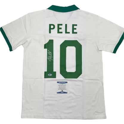 Autographed/Signed Pele New York Cosmos White Soccer Futbol Jersey Beckett BAS COA