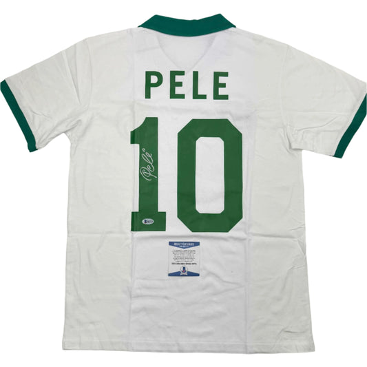Autographed/Signed Pele New York Cosmos White Soccer Futbol Jersey Beckett BAS COA