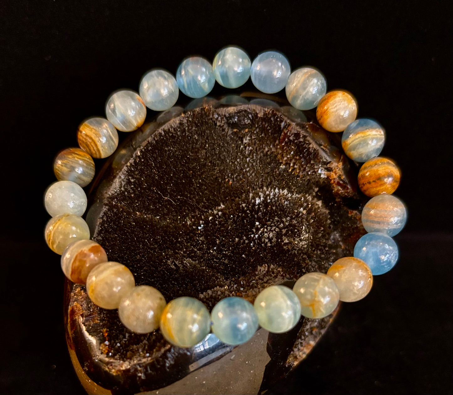 Aquatine Lemurian Calcite Bracelet – 8mm Beads | 7.5" Stretch Fit