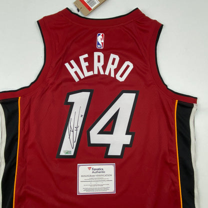Autographed/Signed Tyler Herro Miami Heat Red Authentic Basketball Jersey Fanatics COA