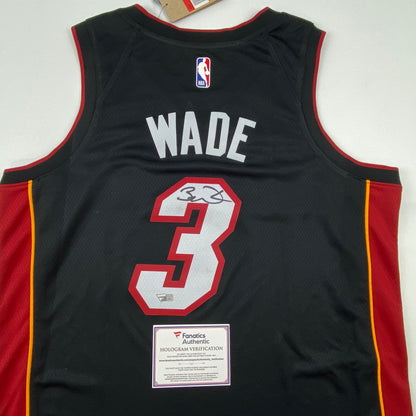 Autographed/Signed Dwyane Wade Miami Heat Black Authentic Basketball Jersey Fanatics COA