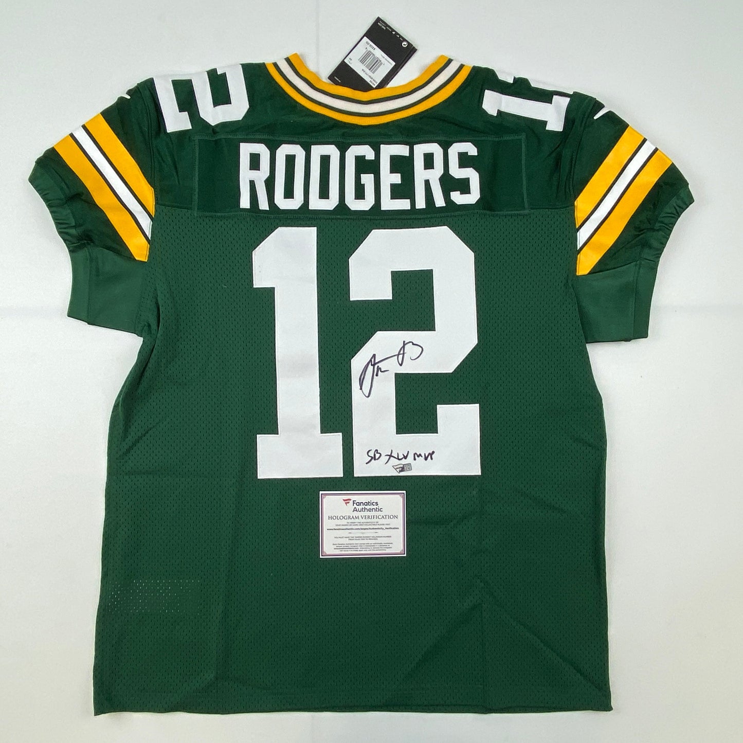 Autographed/Signed Aaron Rodgers SB XLV MVP Green Bay Packers Green Authentic Elite Football Jersey Fanatics COA