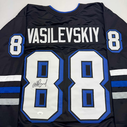 Autographed/Signed Andrei Vasilevskiy Tampa Bay Black Hockey Jersey JSA COA