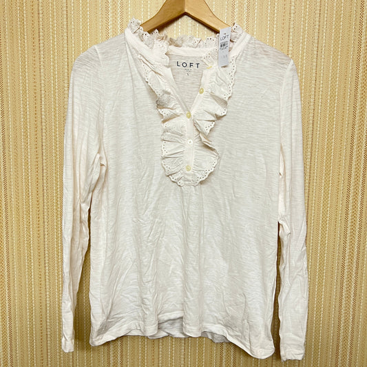LOFT Women's Eyelet Ruffle Henley Top