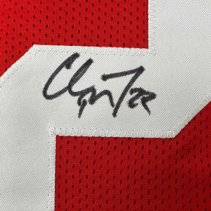 Autographed/Signed Christian McCaffrey San Francisco Red Football Jersey Beckett BAS COA