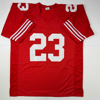 Autographed/Signed Christian McCaffrey San Francisco Red Football Jersey Beckett BAS COA