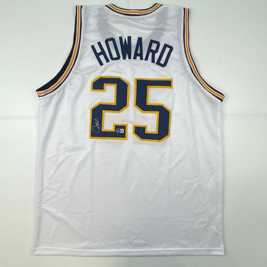Autographed/Signed Juwan Howard Michigan White College Basketball Jersey Beckett BAS COA