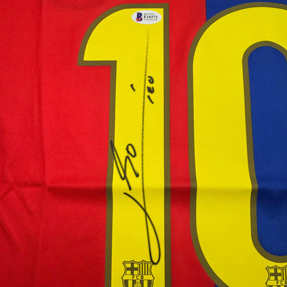 Autographed/Signed Lionel Leo Messi FC Barcelona Soccer Jersey Beckett BAS COA