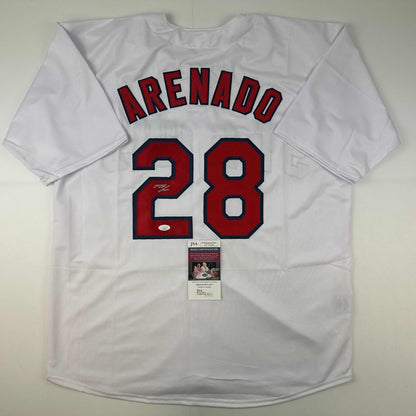 Autographed/Signed Nolan Arenado St. Louis White Baseball Jersey JSA COA