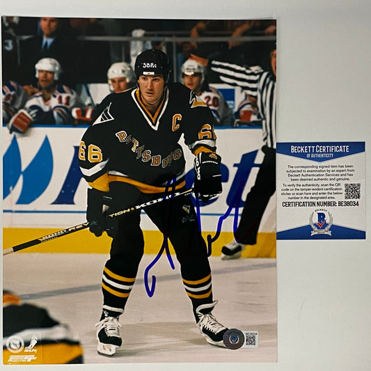 Autographed/Signed Mario Lemieux Pittsburgh Penguins 8x10 Hockey Photo Beckett BAS COA