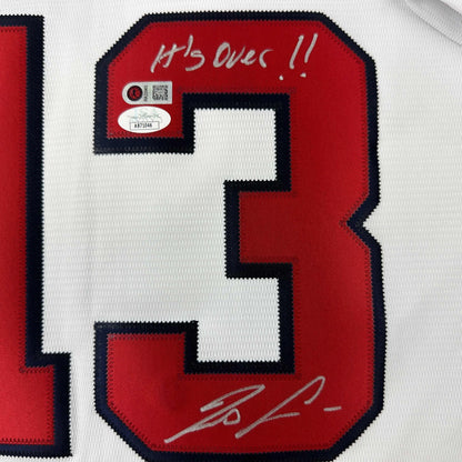 Autographed/Signed Ronald Acuna Jr. It's Over Majestic Atlanta Braves White Baseball Jersey JSA COA