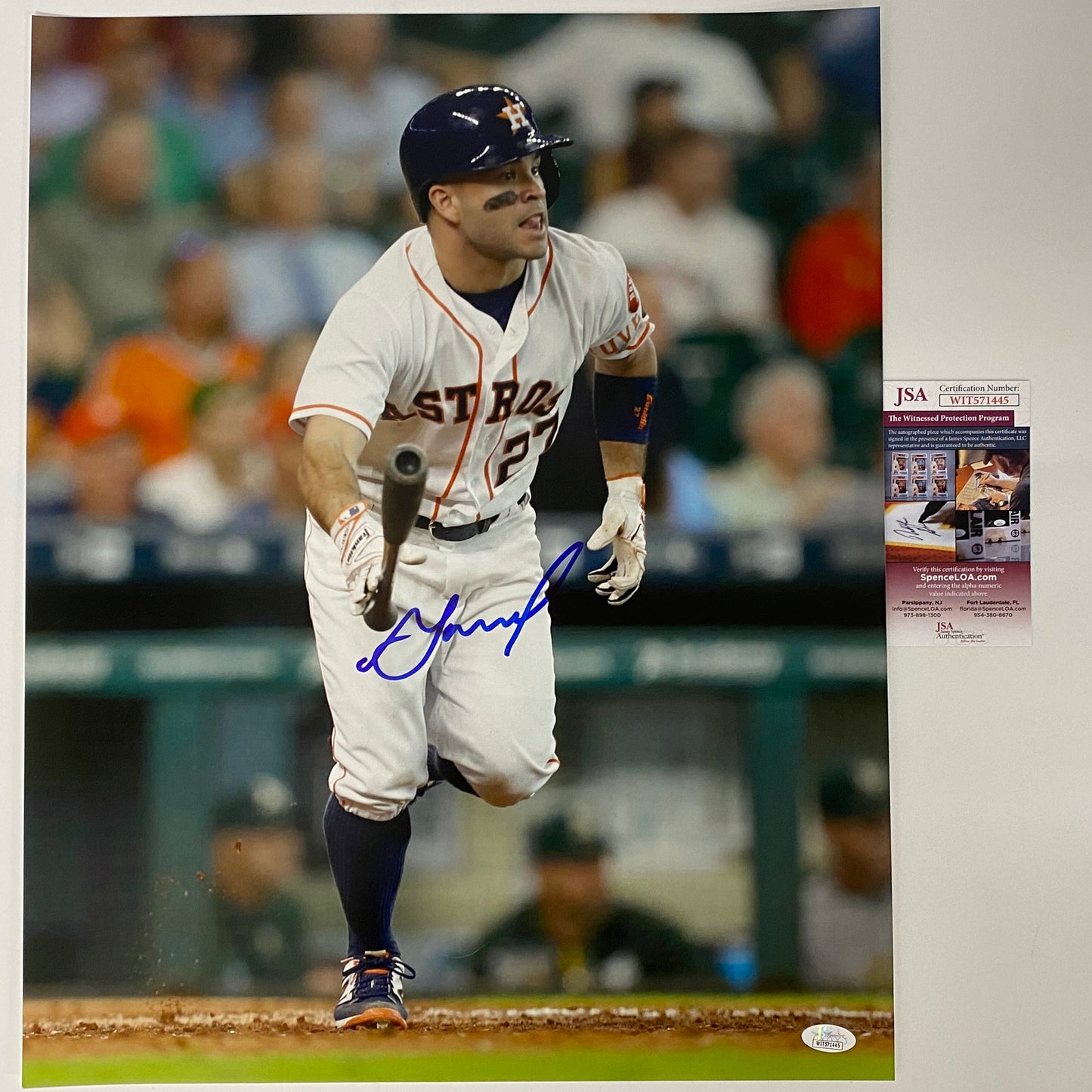 Autographed/Signed Jose Altuve Houston Astros 16x20 Baseball Photo JSA COA #3