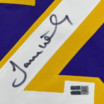 Autographed/Signed James Worthy Los Angeles LA Purple Basketball Jersey Steiner COA