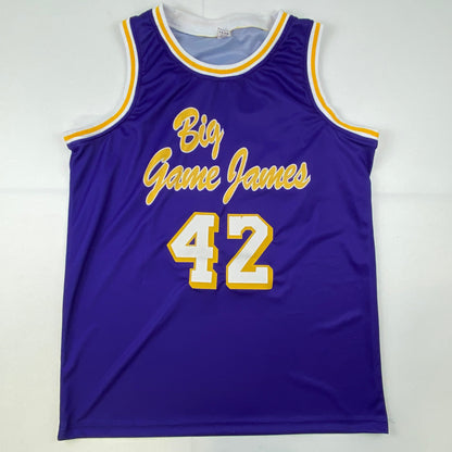 Autographed/Signed James Worthy Los Angeles LA Purple Basketball Jersey Steiner COA