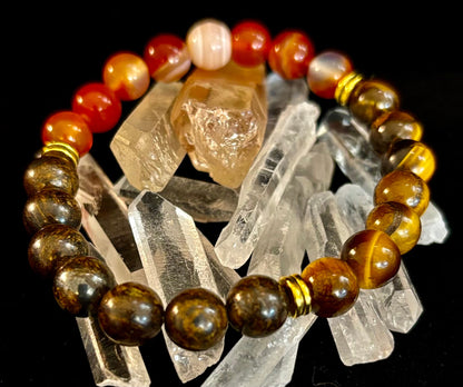 Depression Support Intention Bracelet – Yellow Tiger Eye, Banded Carnelian & Bronzite | 8mm Gemstones
