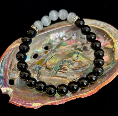 Black Tourmaline & Selenite Protection Bracelet – Energy Shield & Inner Clarity