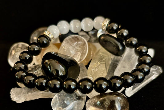 Black Tourmaline & Selenite Protection Bracelet – Energy Shield & Inner Clarity
