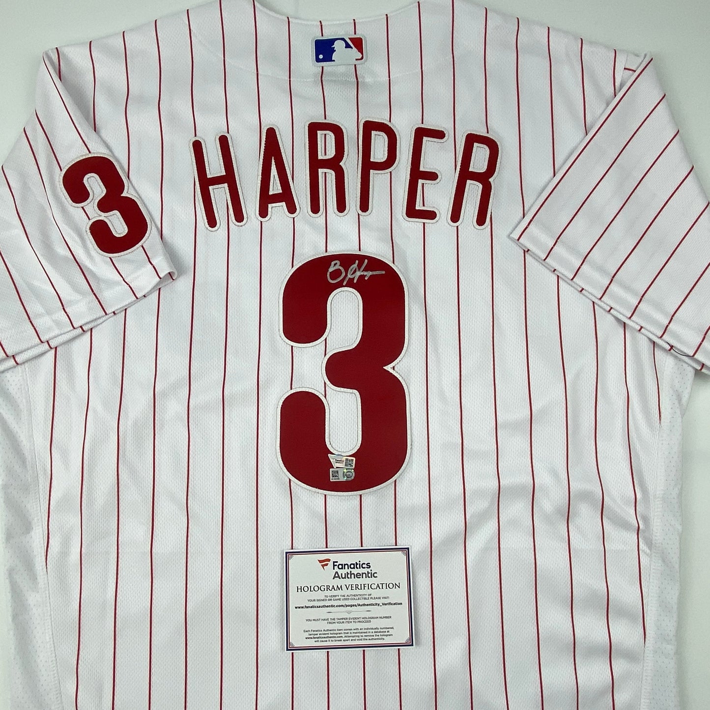 Autographed/Signed Bryce Harper Philadelphia Phillies Pinstripe Authentic Baseball Jersey Fanatics & MLB COA