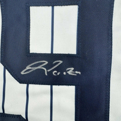 Framed Autographed/Signed Oswald Peraza 35x39 New York Pinstripe Baseball Jersey JSA COA