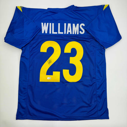 Autographed/Signed Kyren Williams Los Angeles LA Blue Football Jersey Beckett BAS COA #2