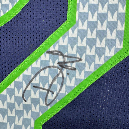 Framed Autographed/Signed Devon Witherspoon 35x39 Seattle Blue Football Jersey JSA COA