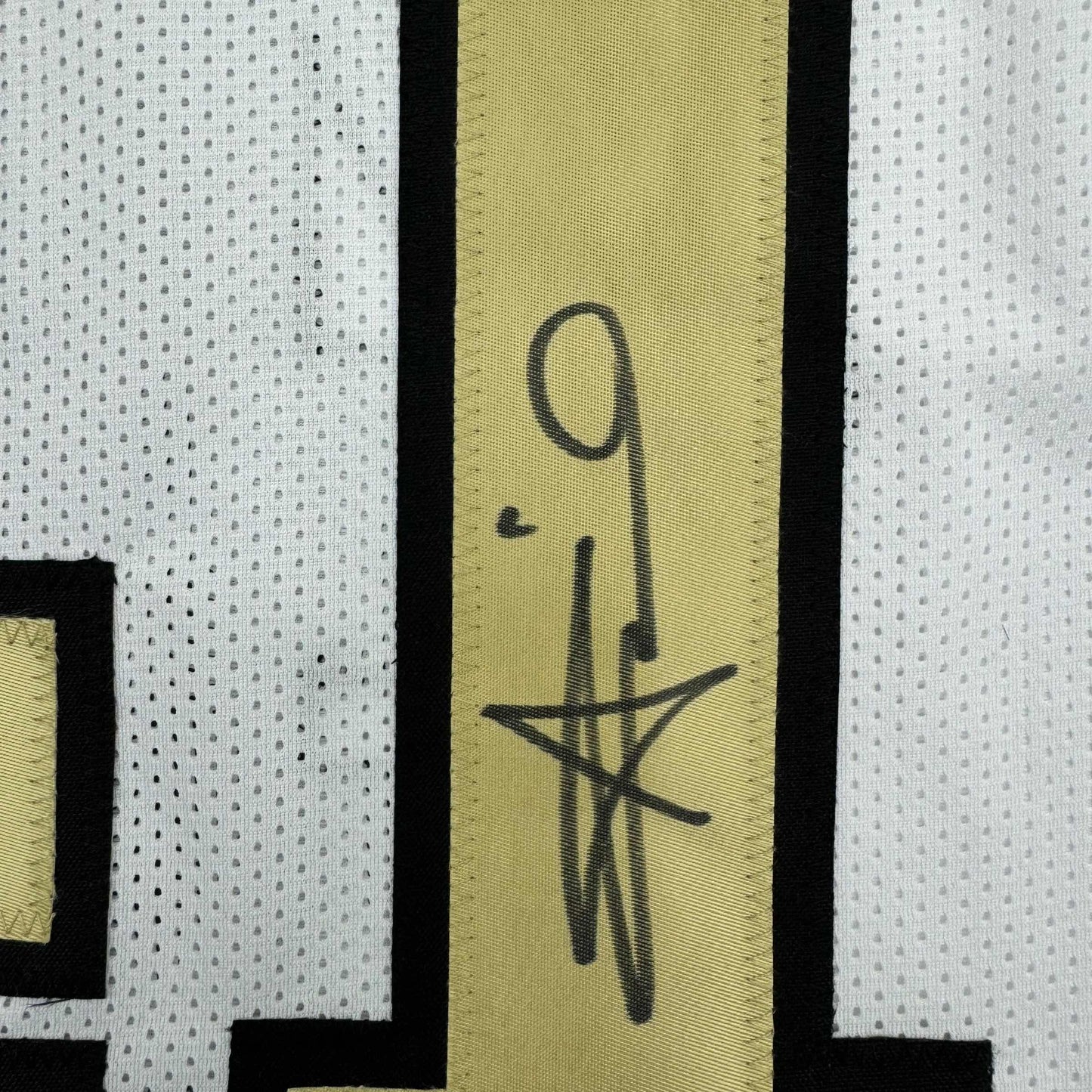 Framed Autographed/Signed Alvin Kamara 35x39 New Orleans White Color Rush Football Jersey Beckett BAS COA