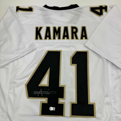 Autographed/Signed Alvin Kamara New Orleans White Football Jersey Beckett BAS COA