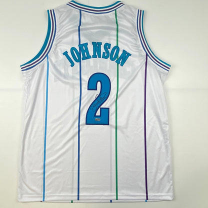Autographed/Signed Larry Johnson Charlotte White Basketball Jersey Steiner COA
