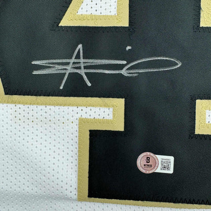 Autographed/Signed Alvin Kamara New Orleans White Football Jersey Beckett BAS COA