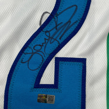 Autographed/Signed Larry Johnson Charlotte White Basketball Jersey Steiner COA