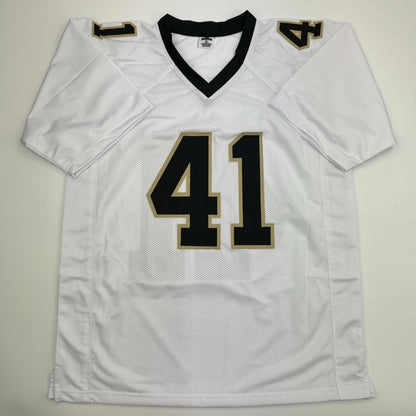 Autographed/Signed Alvin Kamara New Orleans White Football Jersey Beckett BAS COA