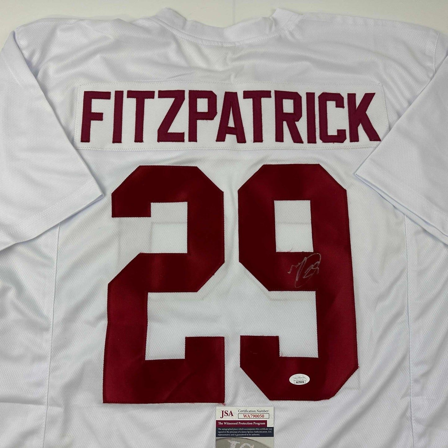 Autographed/Signed Minkah Fitzpatrick Alabama White College Football Jersey JSA COA