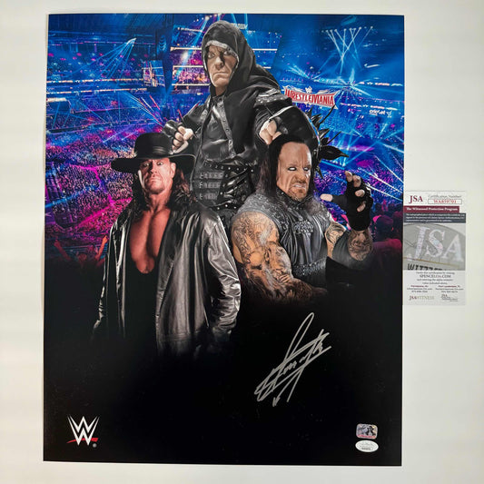 Autographed/Signed Mark William Calaway "The Undertaker" 16x20 WWE Wrestling Photo JSA COA