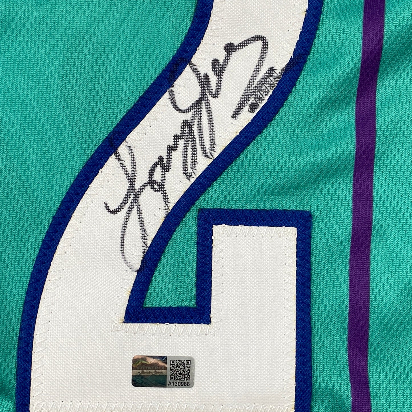 Autographed/Signed Larry Johnson Charlotte Teal Basketball Jersey Steiner COA