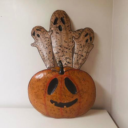Metal Pumpkin and Ghost Yard Art