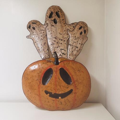 Metal Pumpkin and Ghost Yard Art