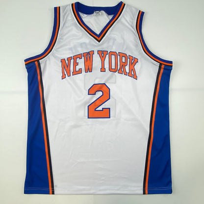 Autographed/Signed Larry Johnson New York White Basketball Jersey Steiner COA