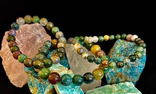 Natural Indian Agate Bead Bracelet – Grounding Stone for Protection, Strength & Emotional Balance